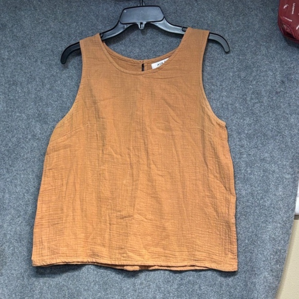 Ava Sky cotton gauze Rustic Orange Sleeveless Tank back button closer shirt XS